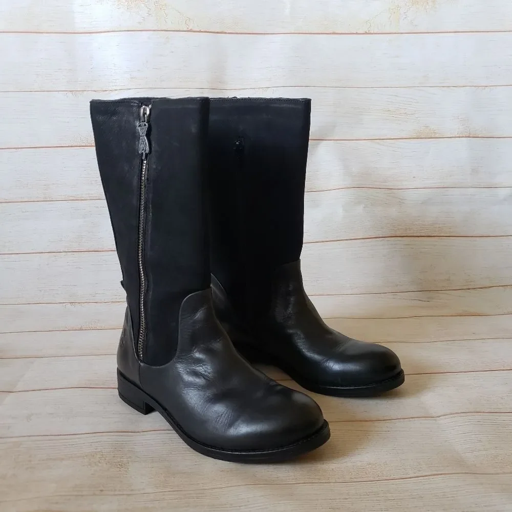 FLY London Leather Suede Calf Boots Round Toe Black Women's Size 37